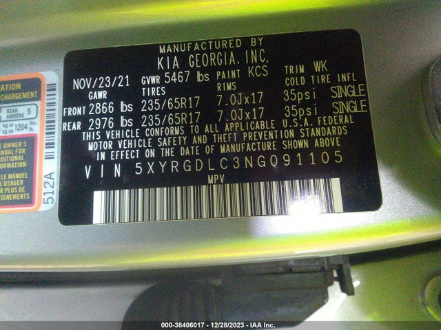 KIA SORENTO LX 2022 5XYRGDLC3NG091105 Image 9