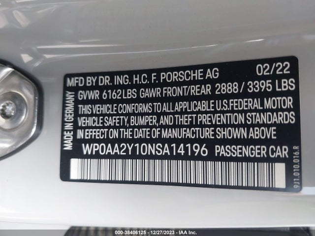 2022 PORSCHE TAYCAN WP0AA2Y10NSA14196 Photo 8