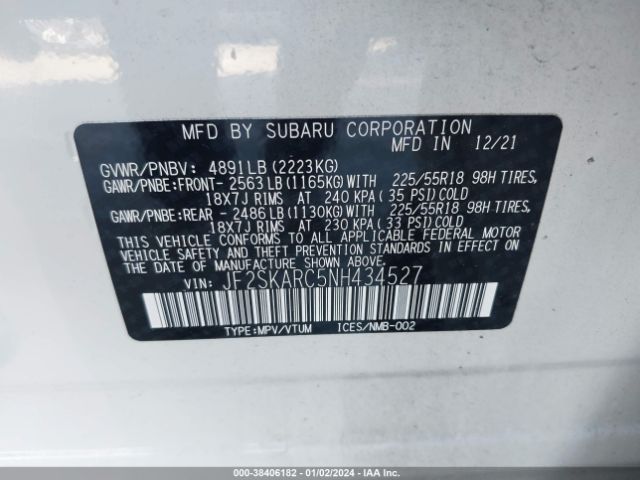 Subaru Forester Touring 2022 JF2SKARC5NH434527 Image 9