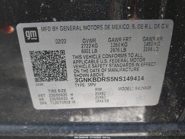 3GNKBDRS5NS149414 Chevrolet lgx