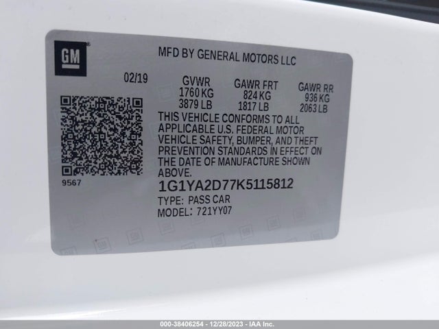 Chevrolet CORVETTE STINGRAY 2019 1G1YA2D77K5115812 Image 9