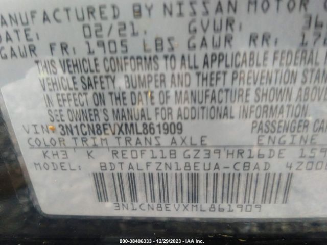3N1CN8EVXML861909 Nissan Versa Sv Xtronic Cvt