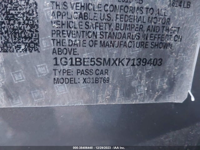 Chevrolet CRUZE LT 2019 1G1BE5SMXK7139403 Image 9