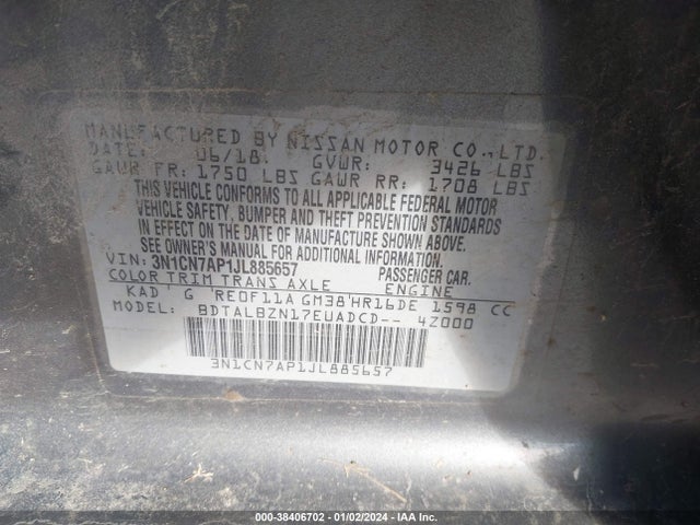 Nissan Versa 1.6 Sv 2018 3N1CN7AP1JL885657 Image 9