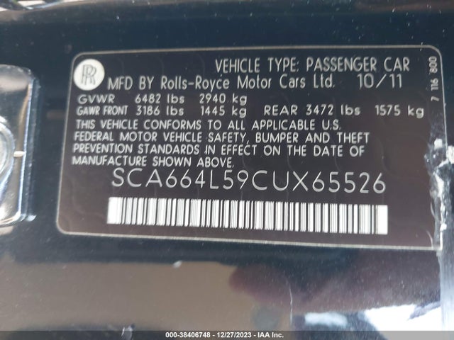 2012 ROLLS-ROYCE GHOST VIN: SCA664L59CUX65526