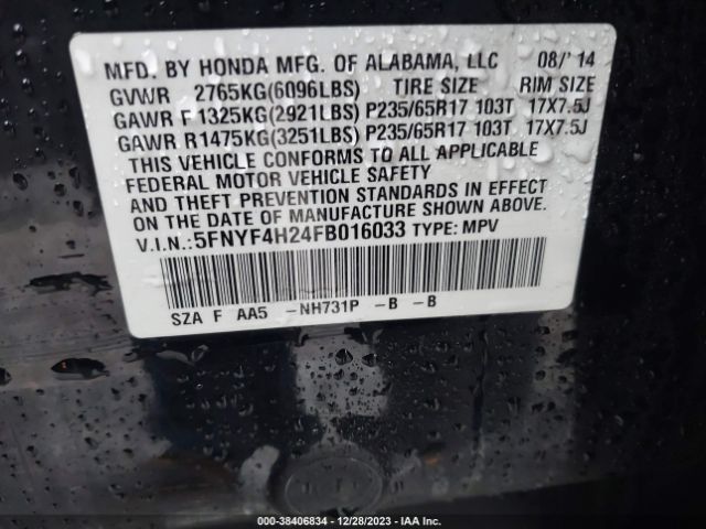 5FNYF4H24FB016033 Honda PILOT LX