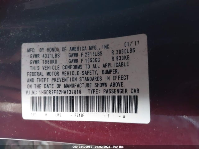 Honda Accord Ex-l 2017 1HGCR2F82HA137816 Image 9