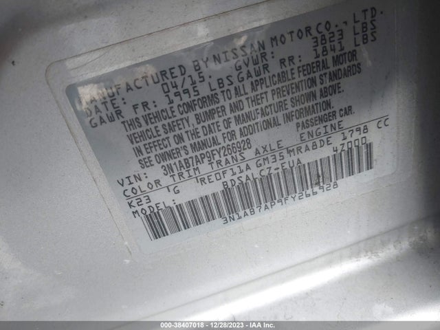 Nissan SENTRA S 2015 3N1AB7AP9FY266928 Image 9