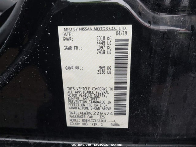Nissan Altima 2.5 Sl 2019 1N4BL4EW3KC229574 Image 9