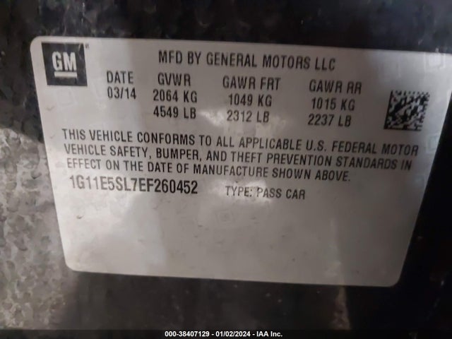Chevrolet MALIBU 2LT 2014 1G11E5SL7EF260452 Image 9