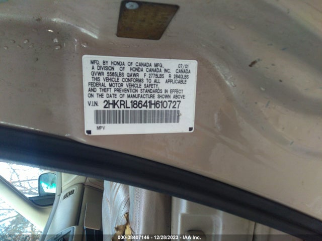 2001 HONDA ODYSSEY EX VIN: 2HKRL18641H610727