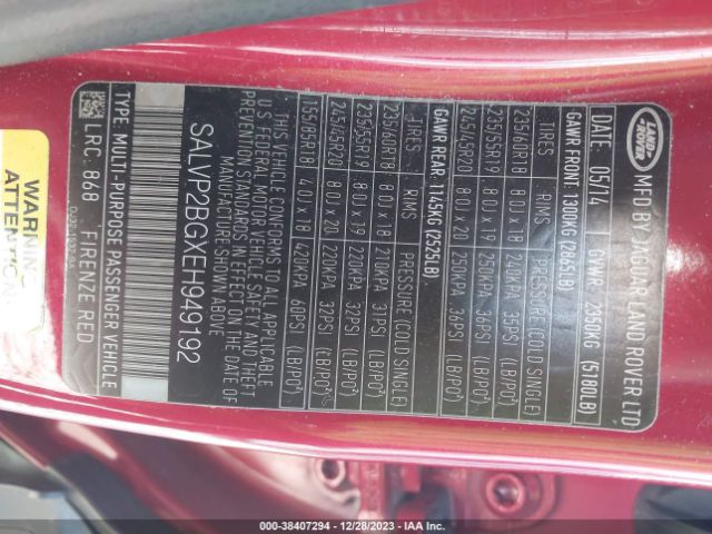 2014 LAND ROVER RANGE ROVER EVOQUE SALVP2BGXEH949192 Photo 8