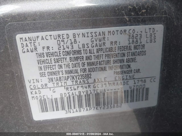 Nissan SENTRA S 2019 3N1AB7AP7KY235882 Image 9