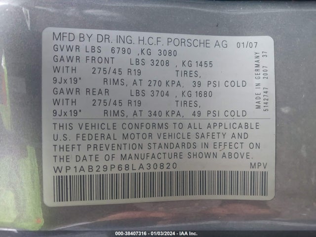 2008 PORSCHE CAYENNE WP1AB29P68LA30820 Photo 8