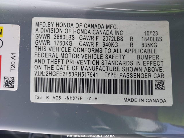 Honda Civic Sport 2024 2HGFE2F53RH517541 Image 9
