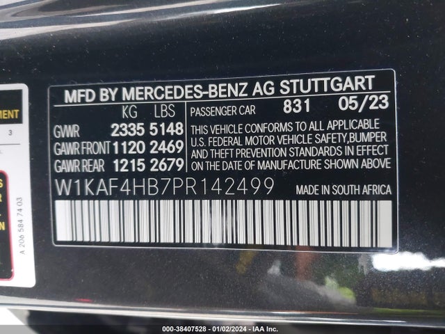 2023 MERCEDES-BENZ C 300 4MATIC VIN: W1KAF4HB7PR142499