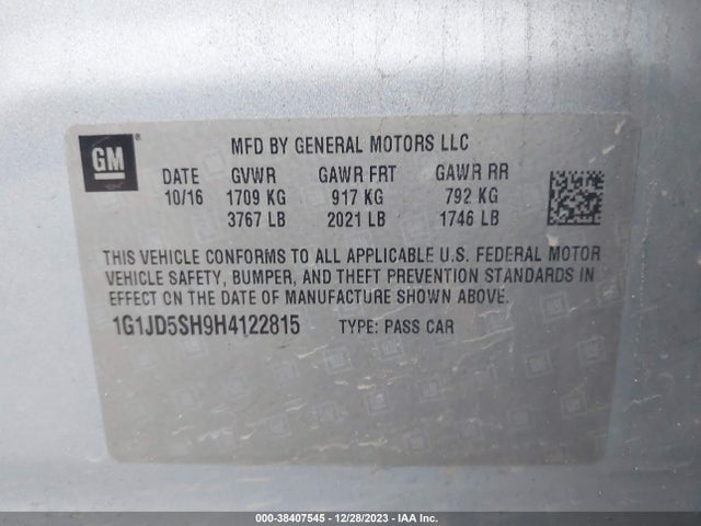 Chevrolet Sonic Lt Auto 2017 1G1JD5SH9H4122815 Image 9