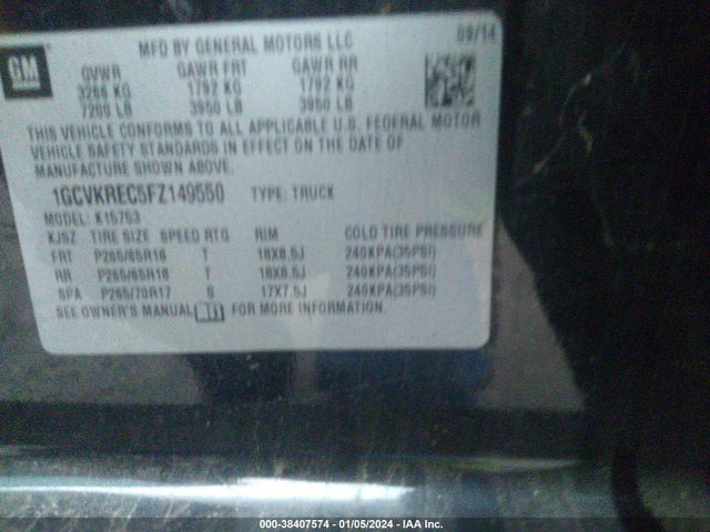 Chevrolet Silverado 1500 2lt 2015 1GCVKREC5FZ149550 Image 9