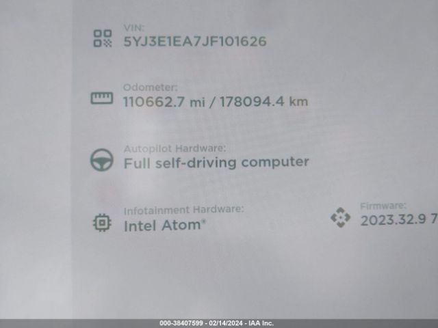 5YJ3E1EA7JF101626 Tesla Model 3 Long Range/mid Range