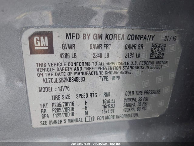 Chevrolet Trax Lt 2019 KL7CJLSB2KB845883 Image 9
