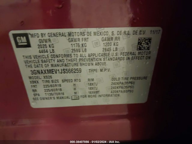 Chevrolet Equinox Premier 2018 3GNAXMEV1JS566259 Image 9