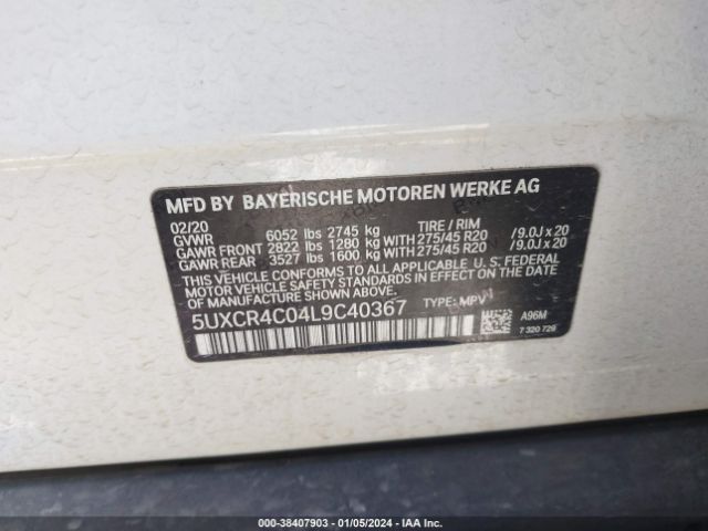 5UXCR4C04L9C40367 BMW X5 Sdrive40i