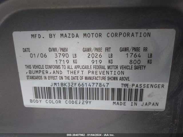 2006 MAZDA MAZDA3 I VIN: JM1BK32F661477847