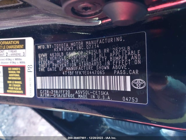 2014 TOYOTA CAMRY SE SPORT VIN: 4T1BF1FK1EU447065