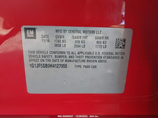 Chevrolet Sonic Premier Auto 2017 1G1JF5SB9H4127955 Image 9