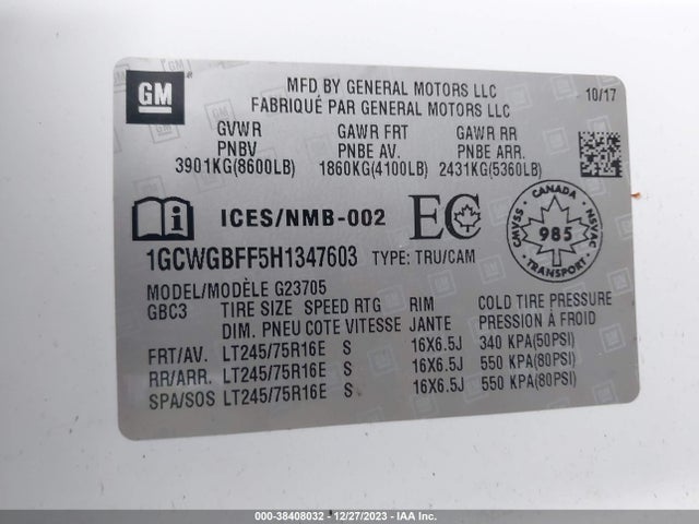 Chevrolet Express 2500 Work Van 2017 1GCWGBFF5H1347603 Image 9