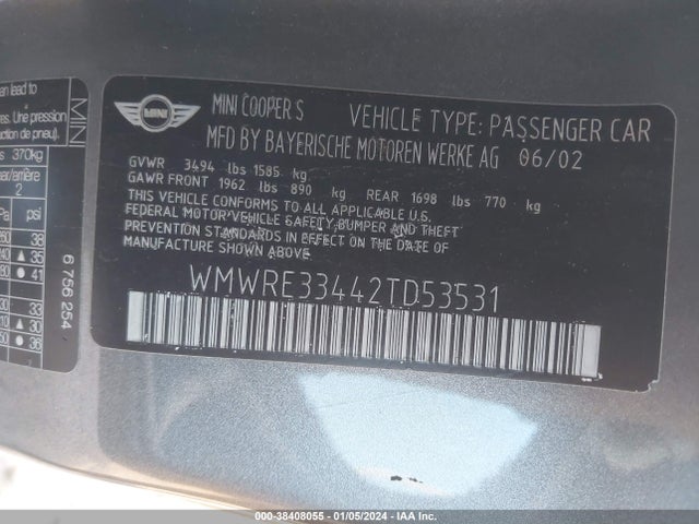 2002 MINI COOPER S WMWRE33442TD53531 Photo 8