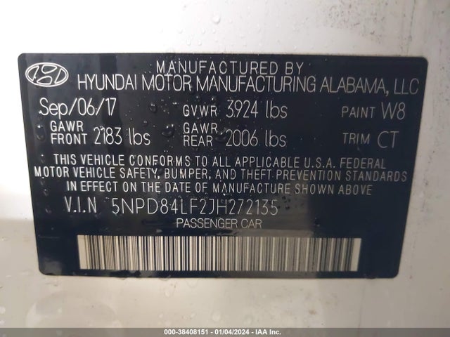 2018 HYUNDAI ELANTRA VALUE EDITION VIN: 5NPD84LF2JH272135