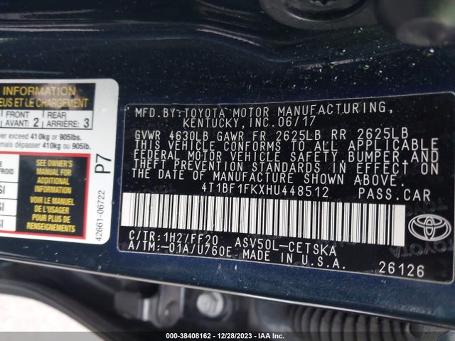 Toyota CAMRY SE 2017 4T1BF1FKXHU448512 Image 9