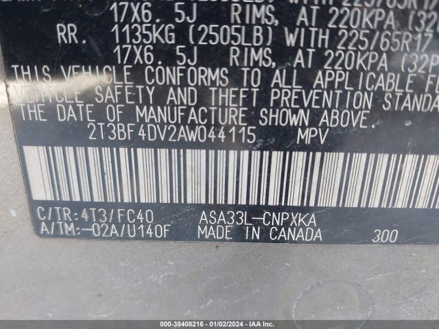 2010 TOYOTA RAV4 VIN: 2T3BF4DV2AW044115