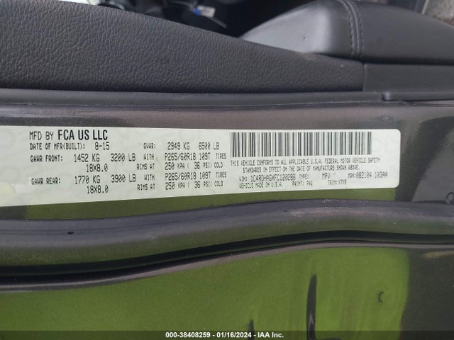 Dodge Durango Sxt 2015 1C4RDHAGXFC120286 Image 9