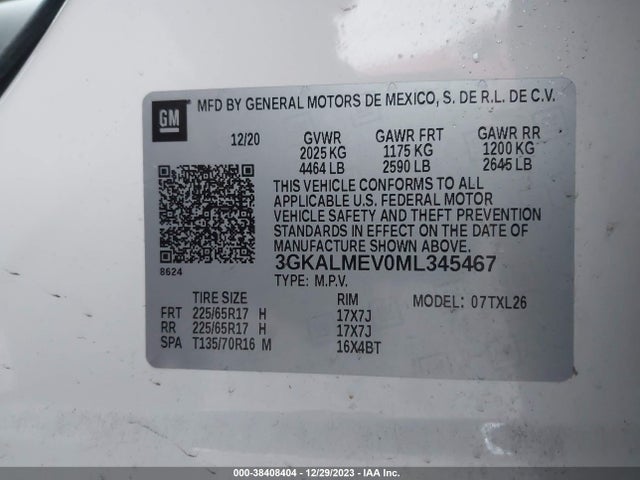 3GKALMEV0ML345467 GMC Terrain Fwd Sle