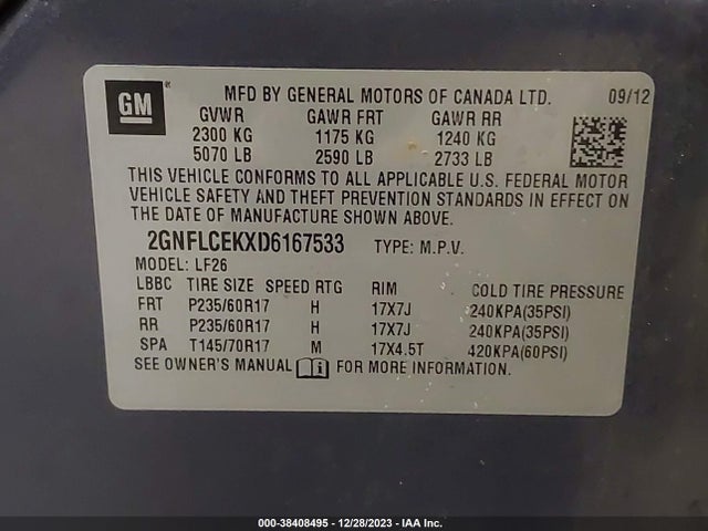 2013 CHEVROLET EQUINOX LS VIN: 2GNFLCEKXD6167533