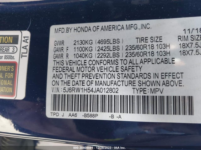 Honda CR-V EX 2018 5J6RW1H54JA012802 Image 9