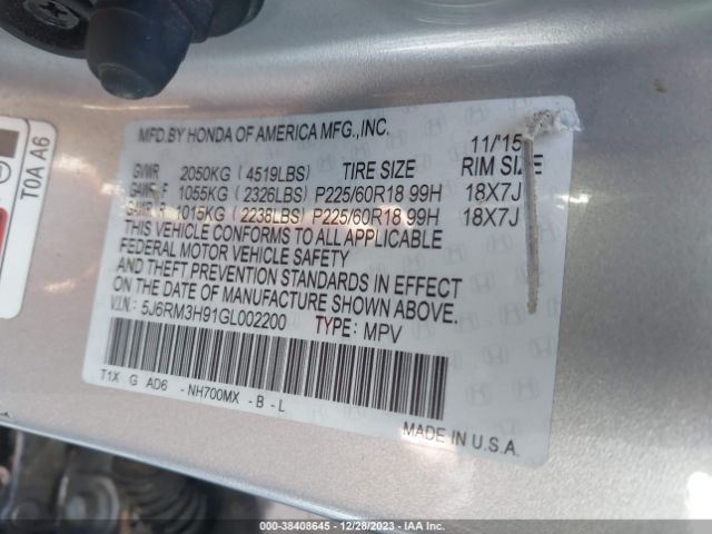 5J6RM3H91GL002200 Honda Cr-v Touring