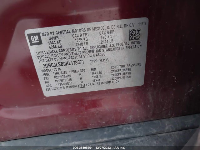 Chevrolet Trax Lt 2017 3GNCJLSB0HL178071 Image 9