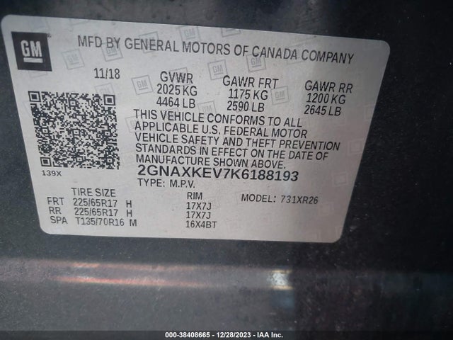 Chevrolet EQUINOX LT 2019 2GNAXKEV7K6188193 Image 9