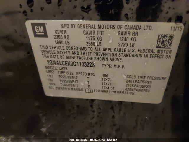Chevrolet EQUINOX LT 2016 2GNALCEK0G1133323 Image 9