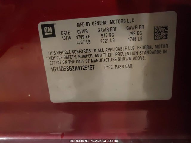 Chevrolet Sonic Lt Auto 2017 1G1JD5SG2H4125157 Image 9