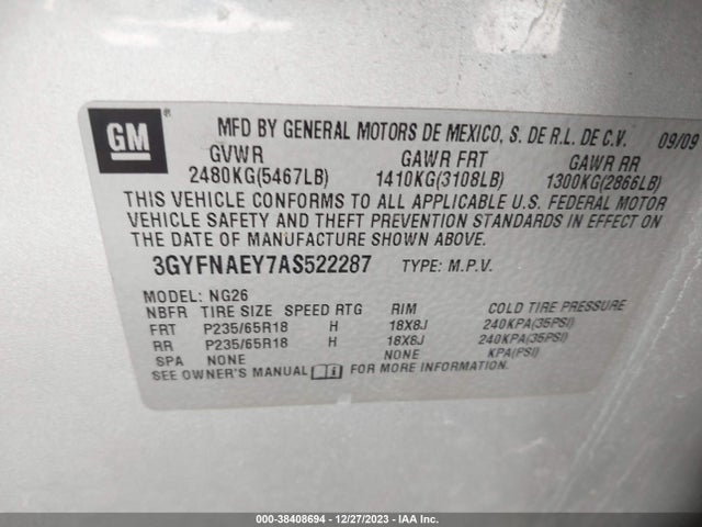 2010 CADILLAC SRX LUXURY COLLECTION VIN: 3GYFNAEY7AS522287