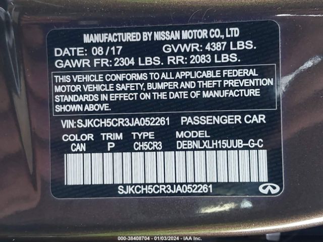 SJKCH5CR3JA052261 Infiniti Qx30 Luxury