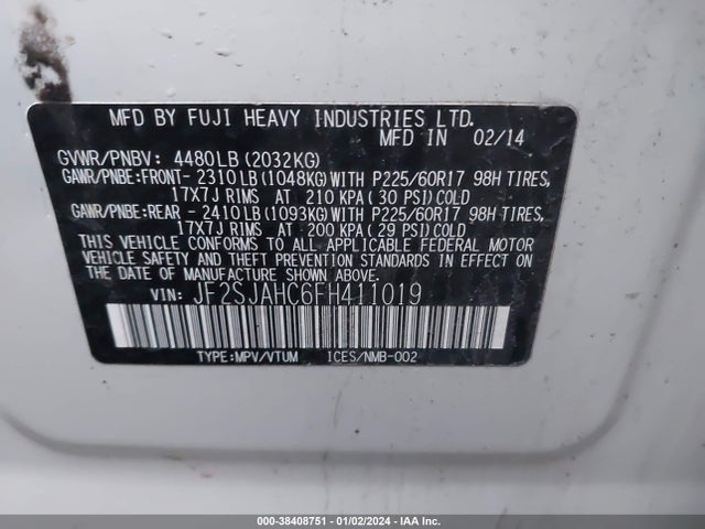 2015 SUBARU FORESTER 2.5I LIMITED VIN: JF2SJAHC6FH411019