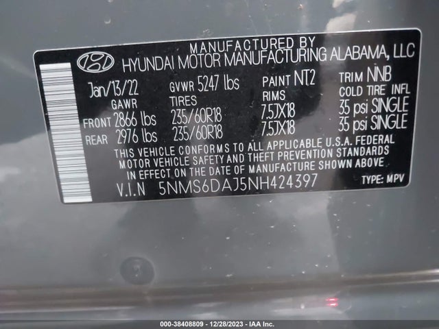 Hyundai Santa Fe Xrt 2022 5NMS6DAJ5NH424397 Image 9