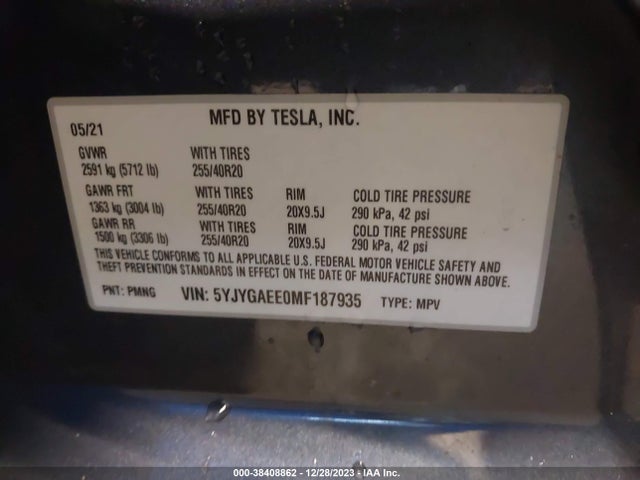 5YJYGAEE0MF187935 Tesla Model Y Long Range Dual Motor All-wheel Drive
