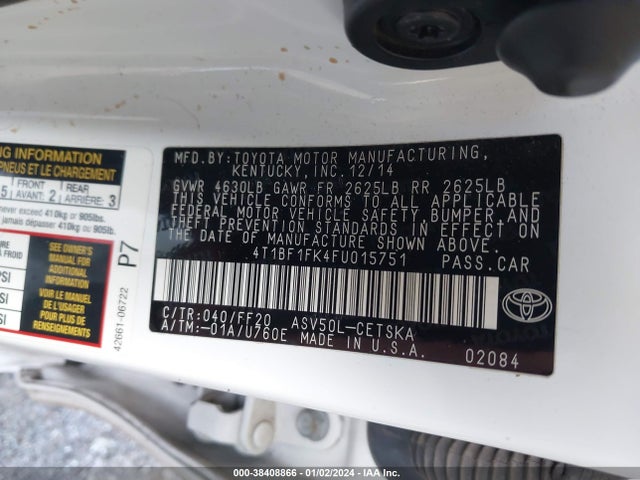 2015 TOYOTA CAMRY SE VIN: 4T1BF1FK4FU015751