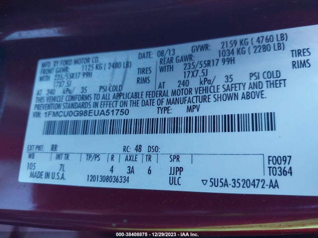 Ford ESCAPE SE 2014 1FMCU0G98EUA51750 Image 9